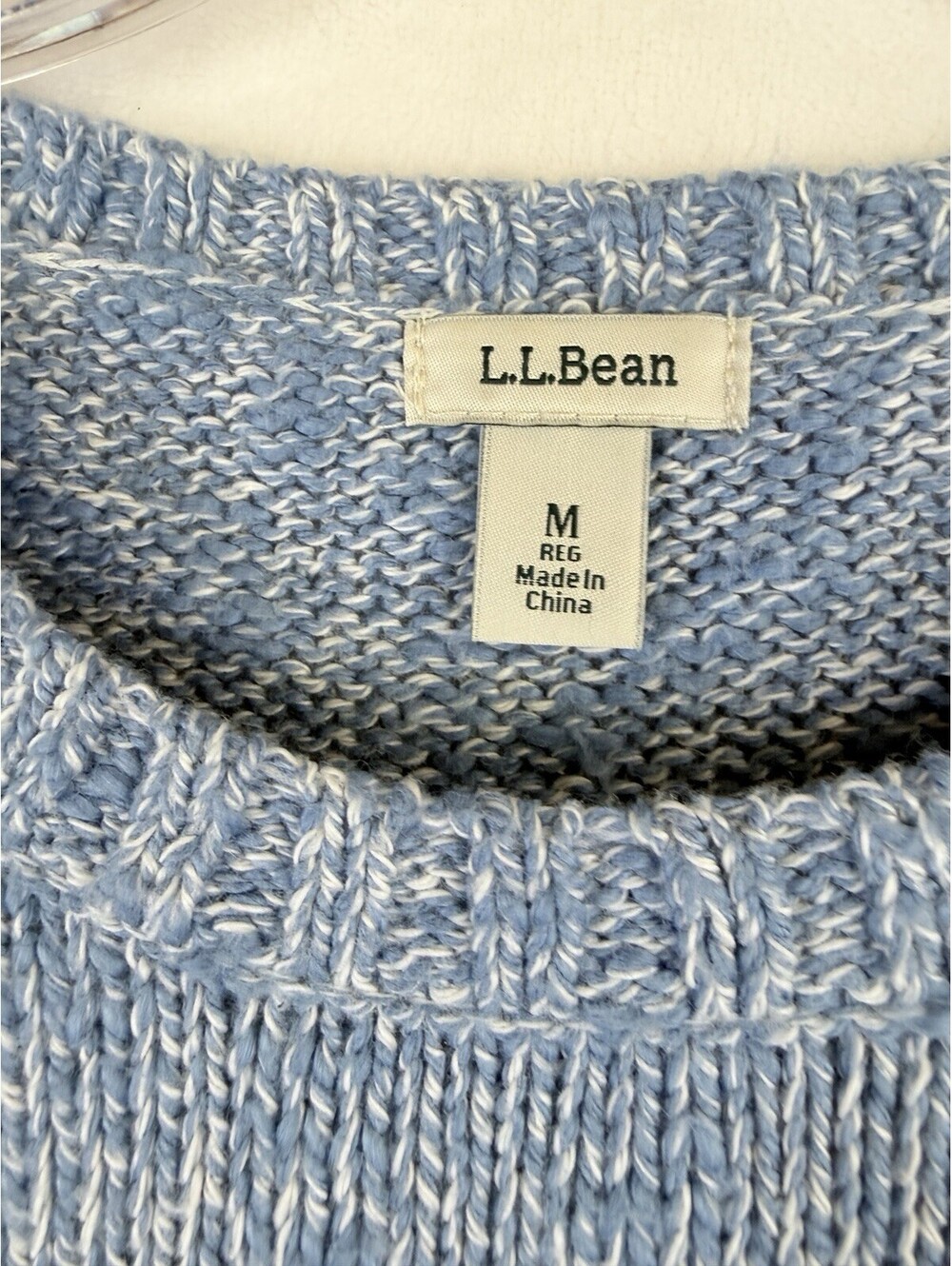 LL Bean Sweater Womens Medium Cotton Ragg Sweater Funnelneck Pullover Blue
